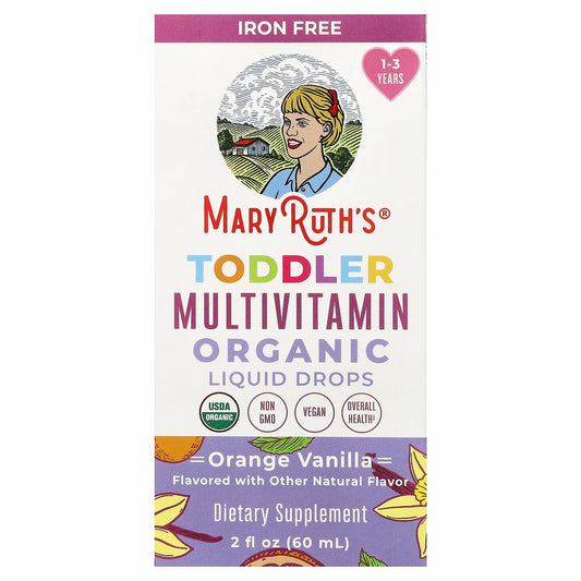 MaryRuth's Organic Toddler Multivitamin Liquid Drops, 1-3 Years, Orange Vanilla, 2 fl oz (60 ml)