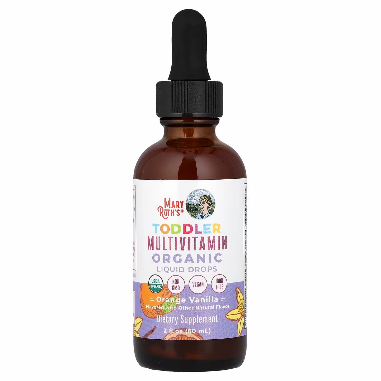MaryRuth's Organic Toddler Multivitamin Liquid Drops, 1-3 Years, Orange Vanilla, 2 fl oz (60 ml)