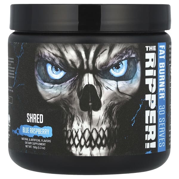 Supplement container labeled 'The Ripper!' with a skull design on a black background