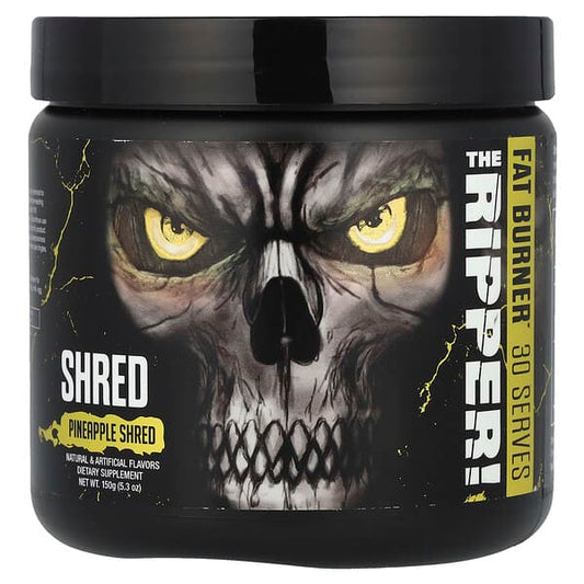 Supplement container labeled 'The Ripper' with a skull design on a white background