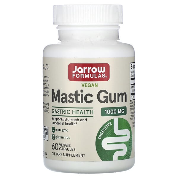 Bottle of Jarrow Formulas Mastic Gum supplement on a white background