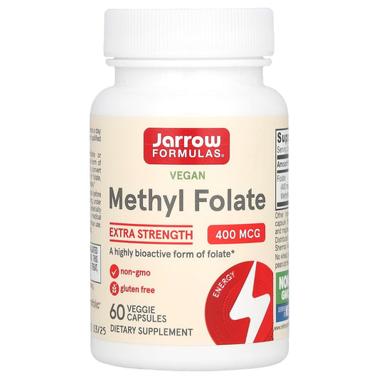 Jarrow Formulas Methyl Folate supplement bottle on a white background