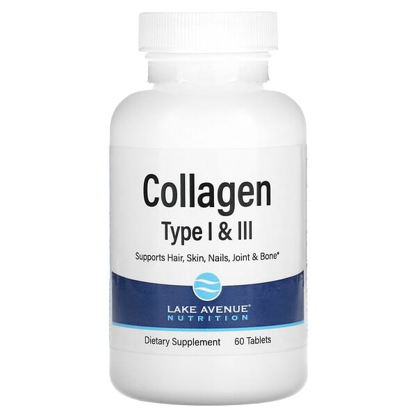 Collagen Type I & III supplement bottle by Lake Avenue Nutrition on a white background
