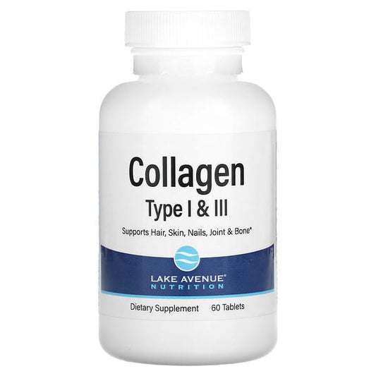 Collagen Type I & III supplement bottle by Lake Avenue Nutrition on a white background