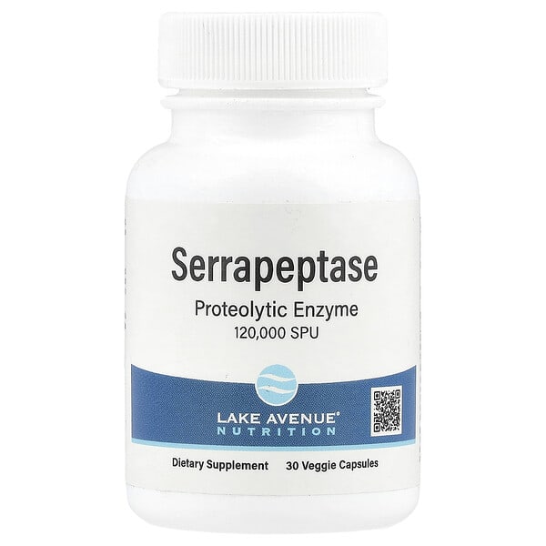Bottle of Lake Avenue Nutrition Serrapeptase supplement on a white background