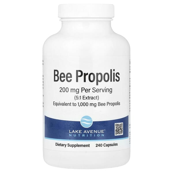 Bottle of Lake Avenue Nutrition Bee Propolis supplement on a white background
