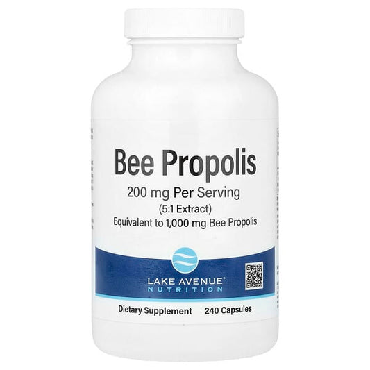Bottle of Lake Avenue Nutrition Bee Propolis supplement on a white background