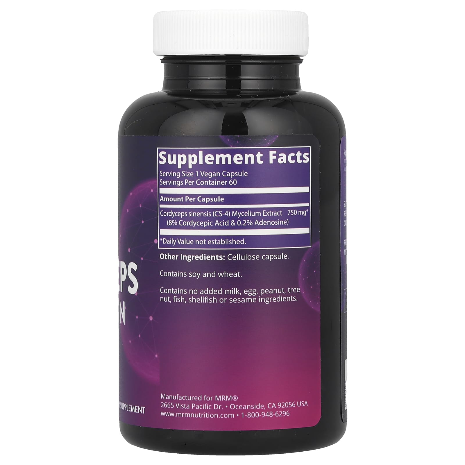Supplement bottle with purple label showing 'Supplement Facts' on a white background