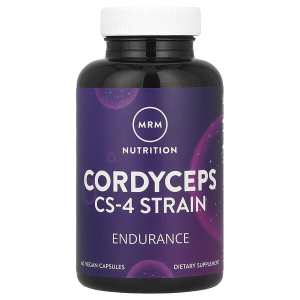 Supplement bottle labeled 'Cordyceps CS-4 Strain' by MRM Nutrition on a white background