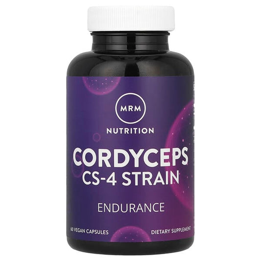 Supplement bottle labeled 'Cordyceps CS-4 Strain' by MRM Nutrition on a white background