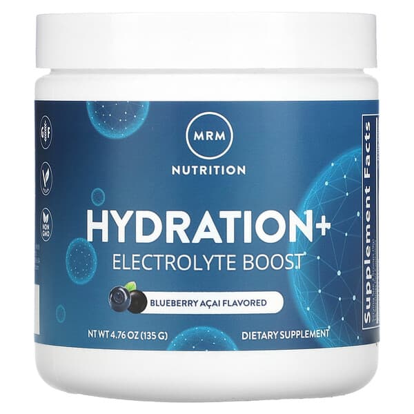 MRM Nutrition Hydration+ Electrolyte Boost supplement container on a white background