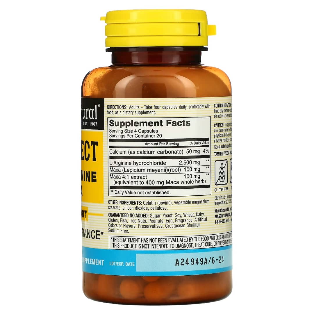 Mason Natural Vein Erect supplement bottle with yellow and brown label on a white background