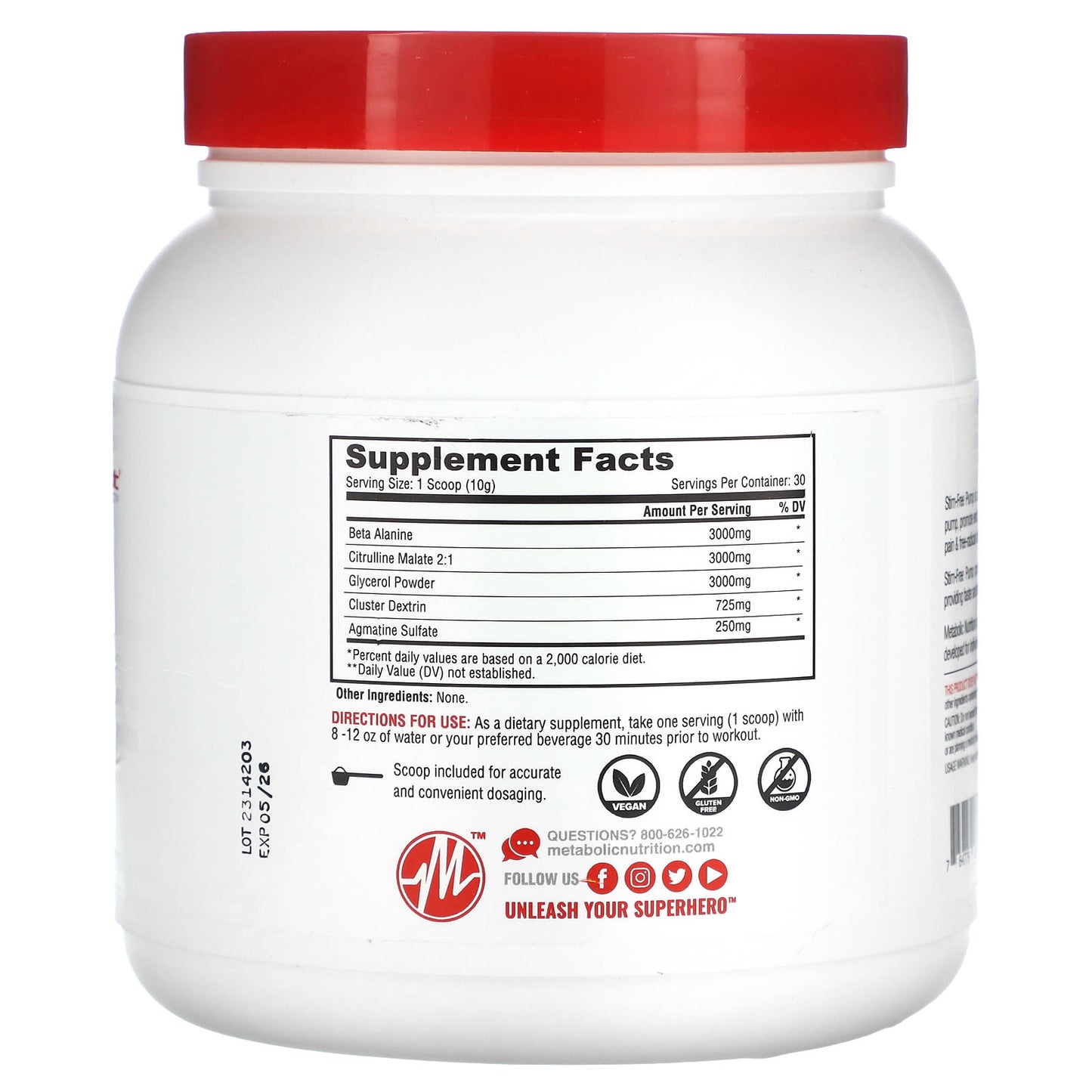 Metabolic Nutrition, Stim-Free Pump, Unflavored, 10.58 oz (300 g) 30 Servings