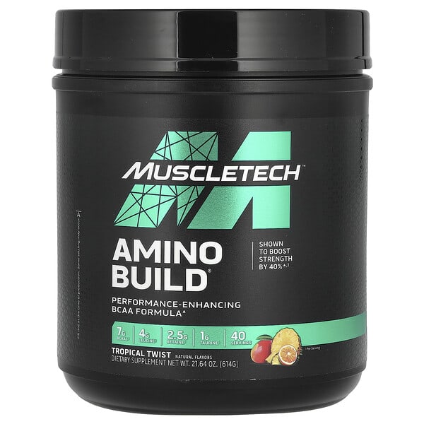muscletech amino build tin on a white background