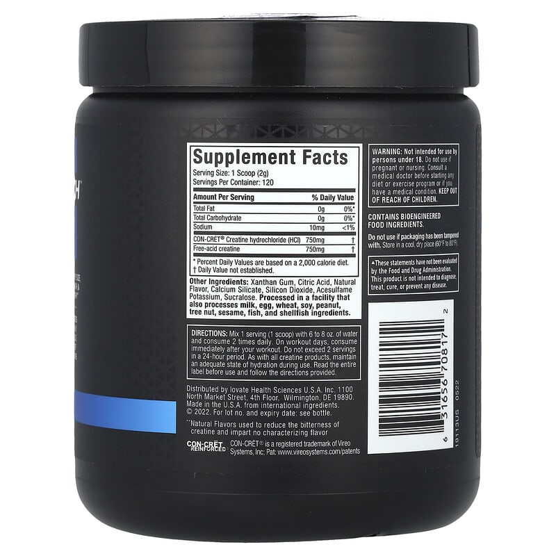 Black supplement container with supplement facts label on a white background