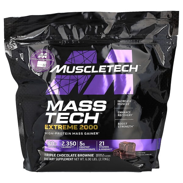 Muscletech Mass Tech Extreme 2000 supplement package on a white background