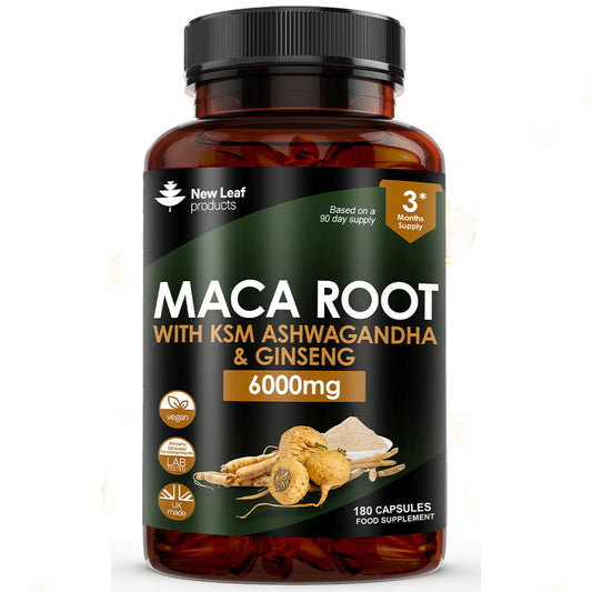 Maca Root Capsules With KSM Ashwagandha, Ginseng &amp; Black Pepper - 180 High Strength 6000mg Capsules