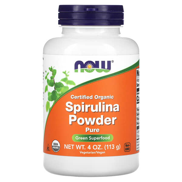 now foods spirulina bootle on a  white background