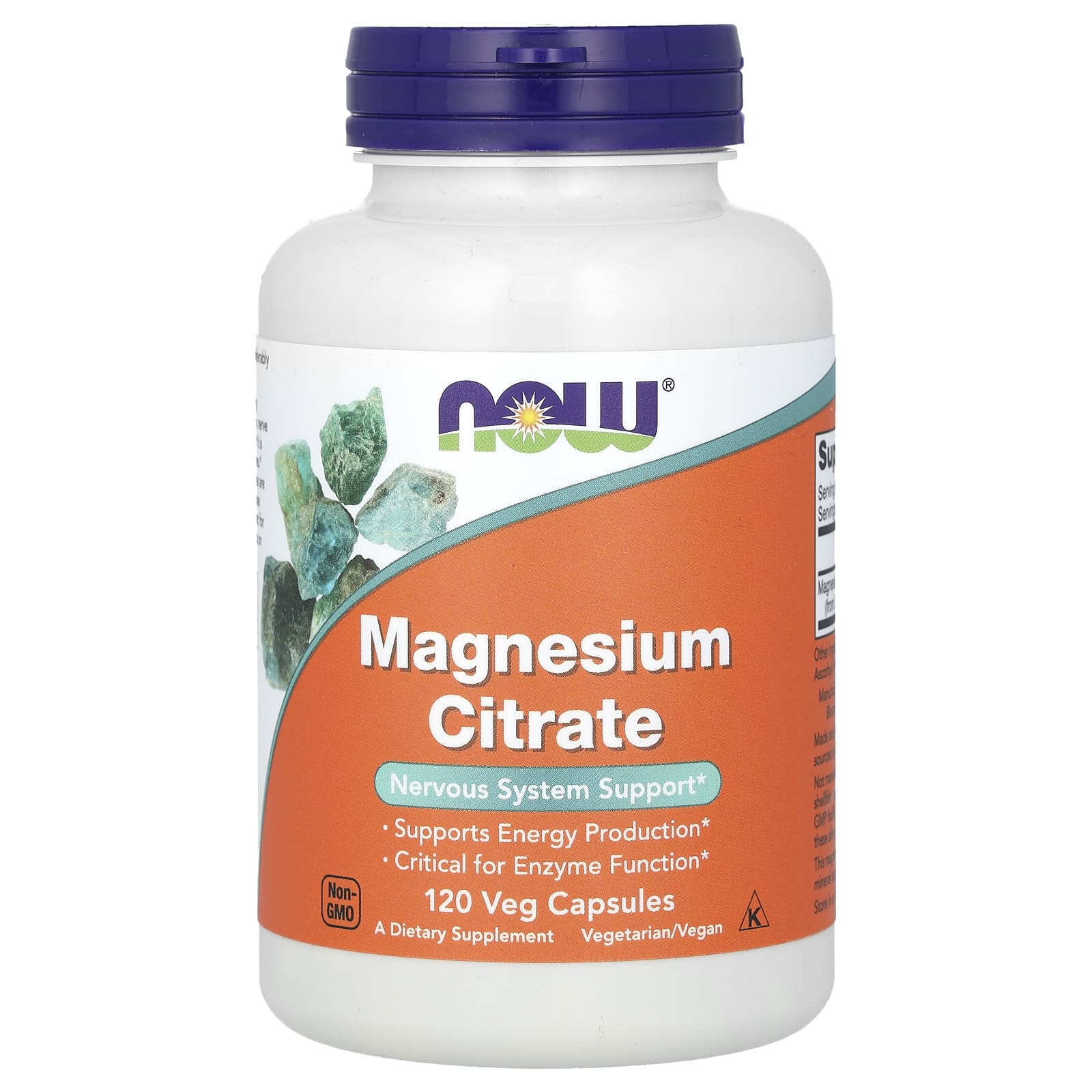 Supplement bottle labeled 'Magnesium Citrate' with NOW brand on a white background