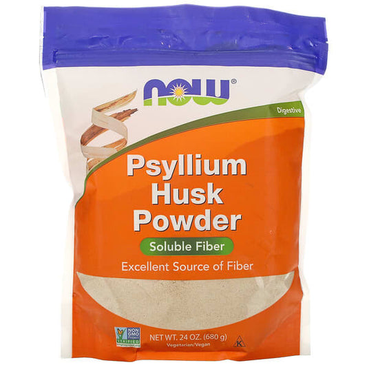Bag of NOW Psyllium Husk Powder on a white background