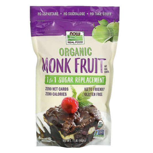 NOW Foods, Real Food, Organic Monk Fruit, 1-to-1 Sugar Replacement , 1 lb (454 g)