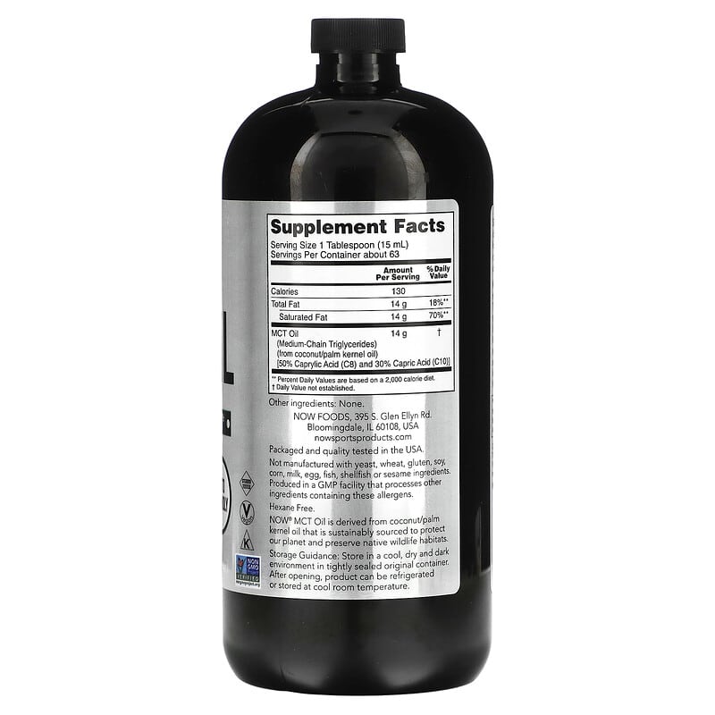 Black supplement bottle with a label on a white background