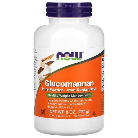 Glucomannan supplement bottle with NOW brand on a white background