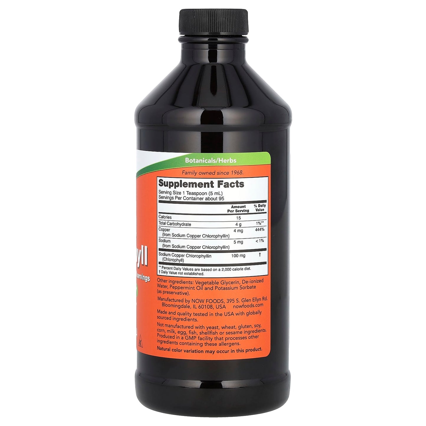 Black supplement bottle with label on a white background