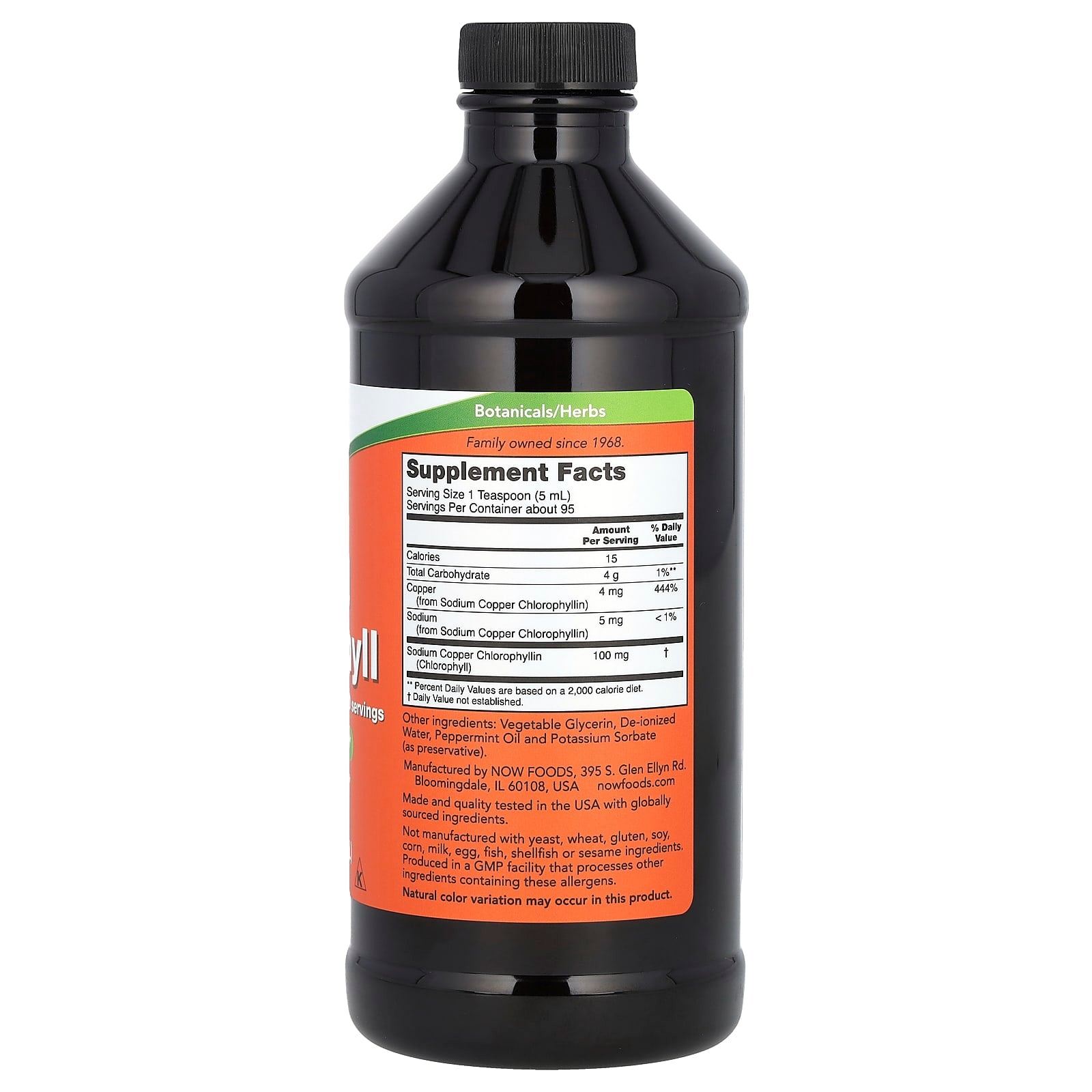 Black supplement bottle with label on a white background
