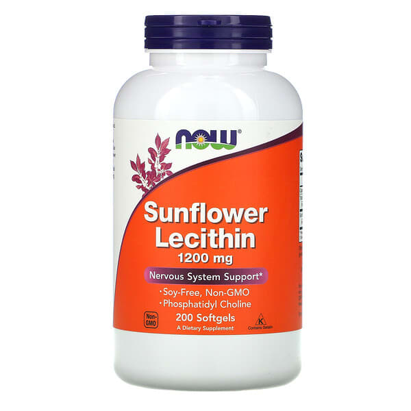 Supplement bottle of Sunflower Lecithin with NOW brand on a white background