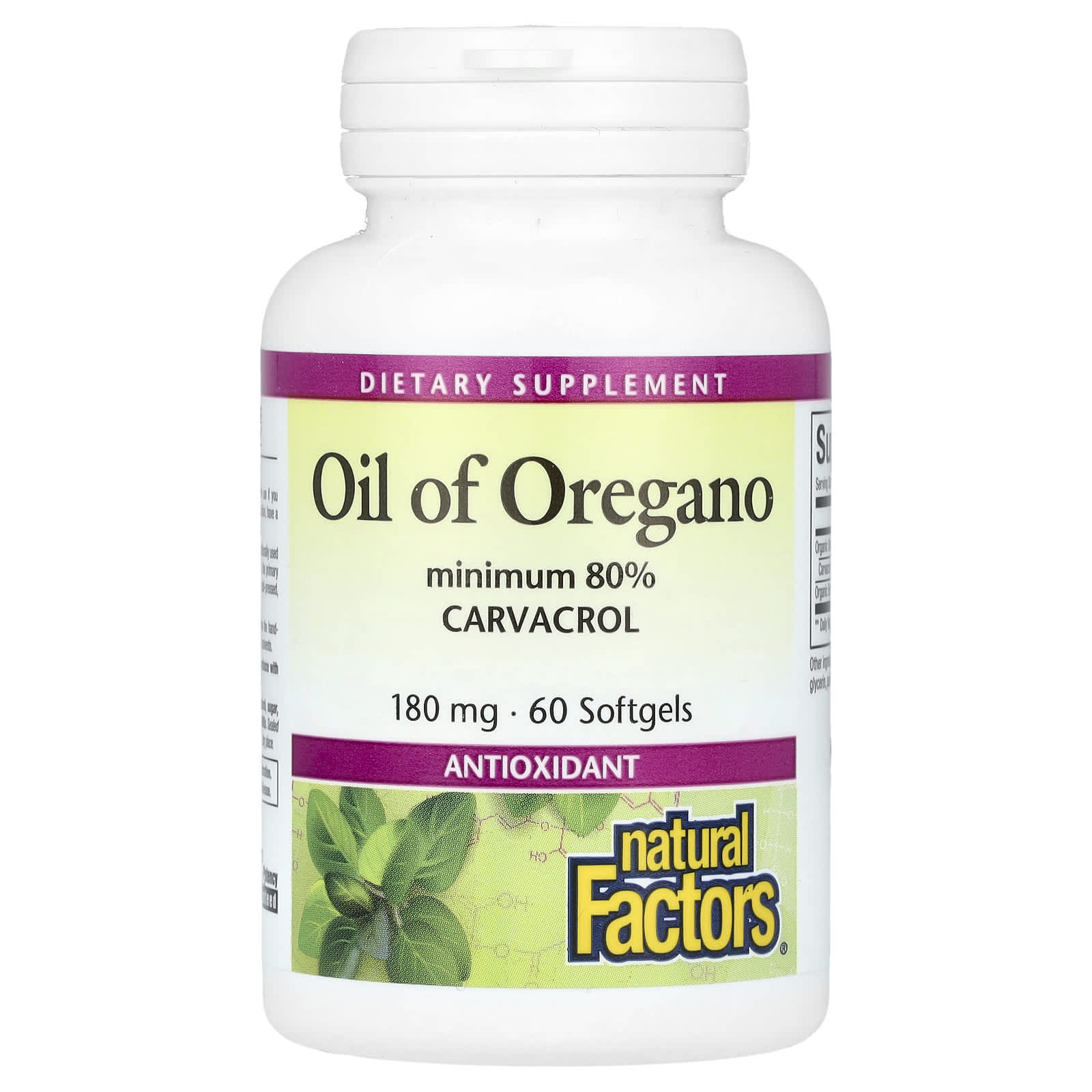Supplement bottle labeled 'Oil of Oregano' by Natural Factors on a white background