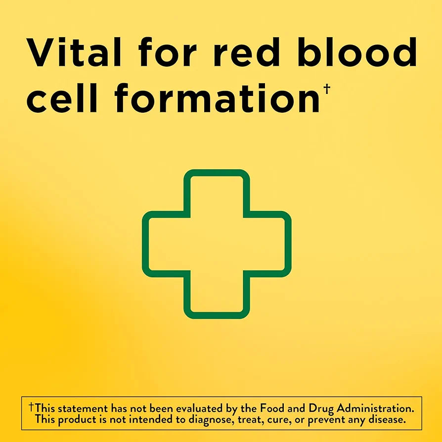 Yellow background with green cross and text about red blood cell formation on a yellow background