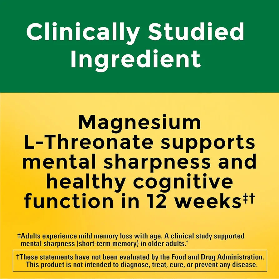 Nature Made Magnesium L-Threonate with Vitamin C & Vitamin D3,  90 Capsules, 30 Day Supply