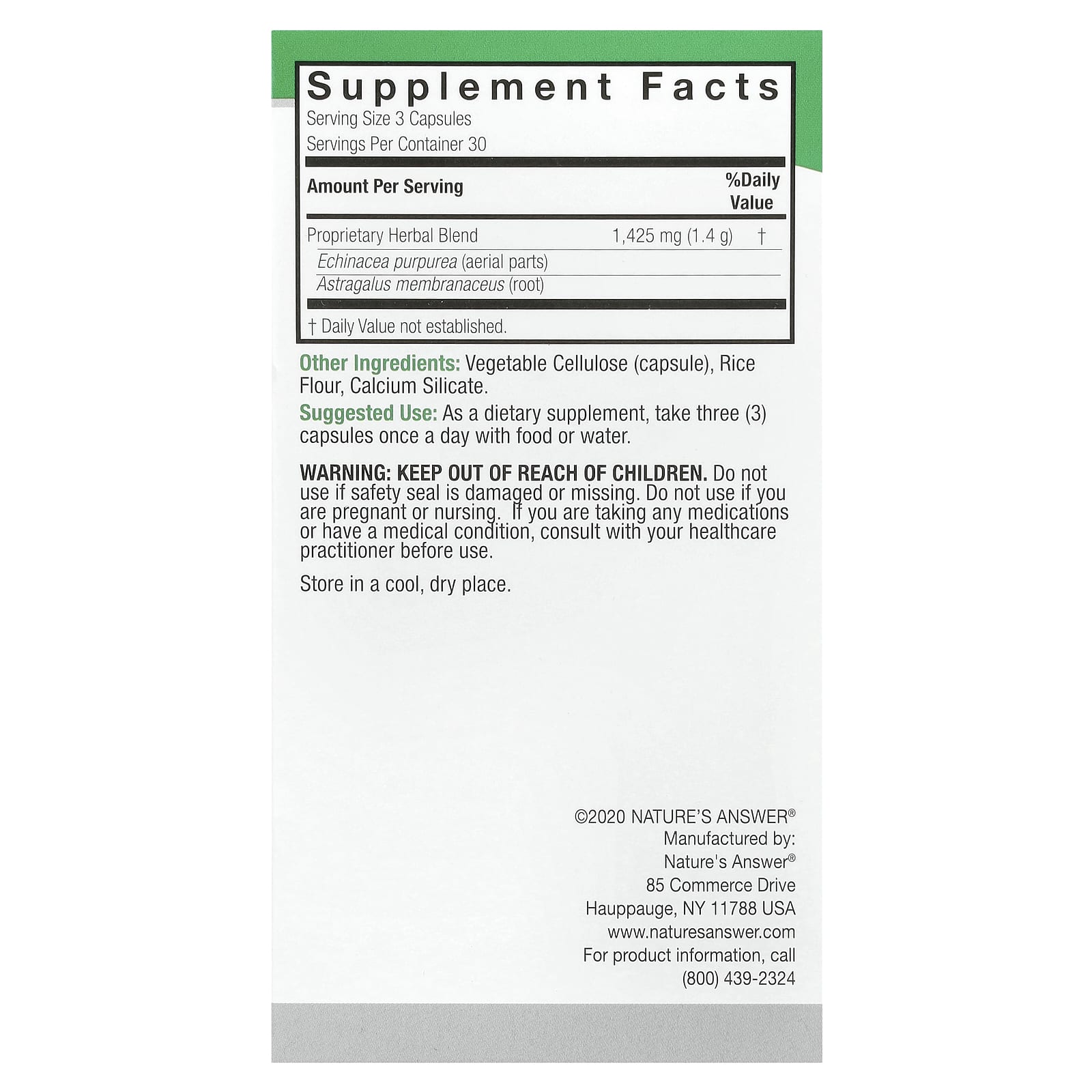 Supplement facts label on a white background