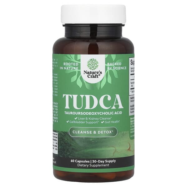 Supplement bottle labeled 'TUDCA' by Nature's Craft on a white background