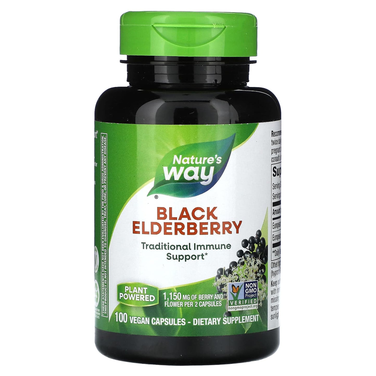 Nature's Way Black Elderberry supplement bottle on a white background