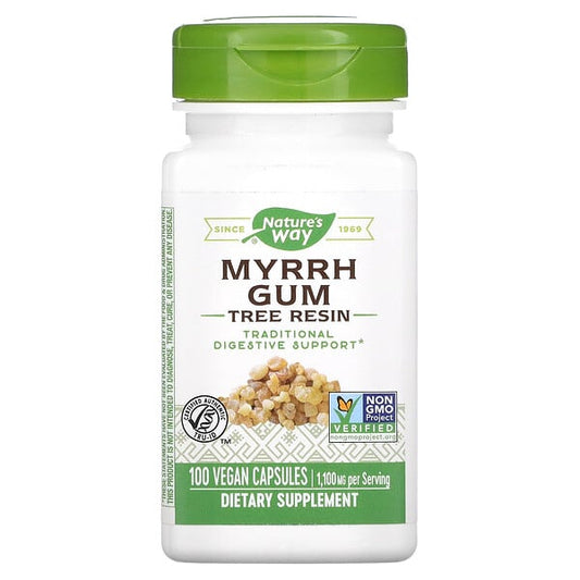 Nature's Way Myrrh Gum Tree Resin supplement bottle on a white background