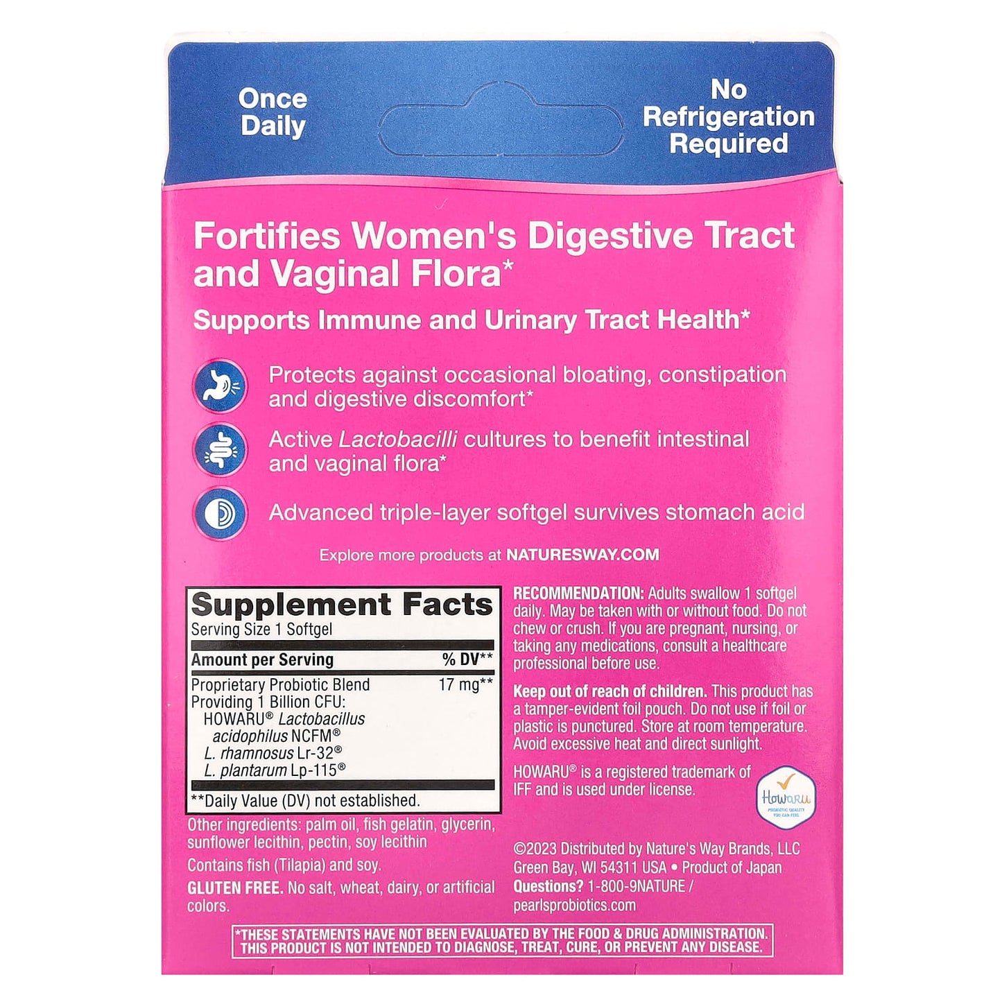 Supplement package for women's digestive and vaginal health on a white background