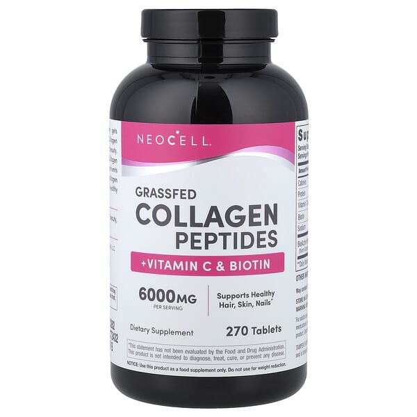 Neocell Peptides de collagène nourris à l'herbe avec Vitamine C et Biotine valeur améliorée 270s