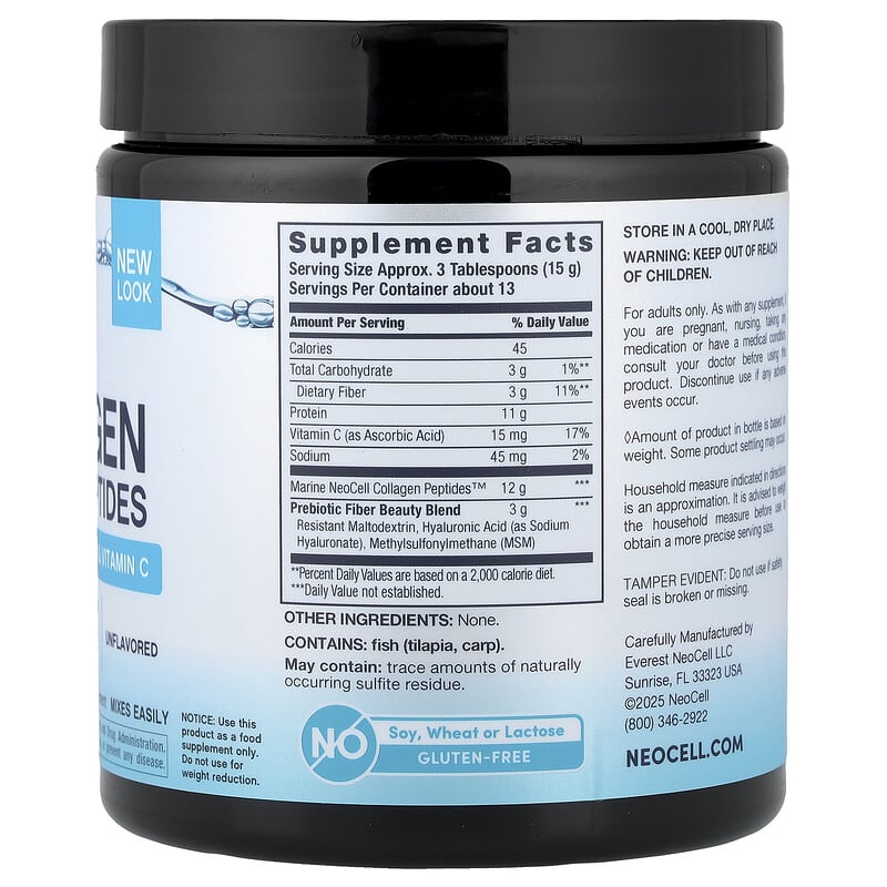 Supplement container with label showing 'Supplement Facts' and branding details.