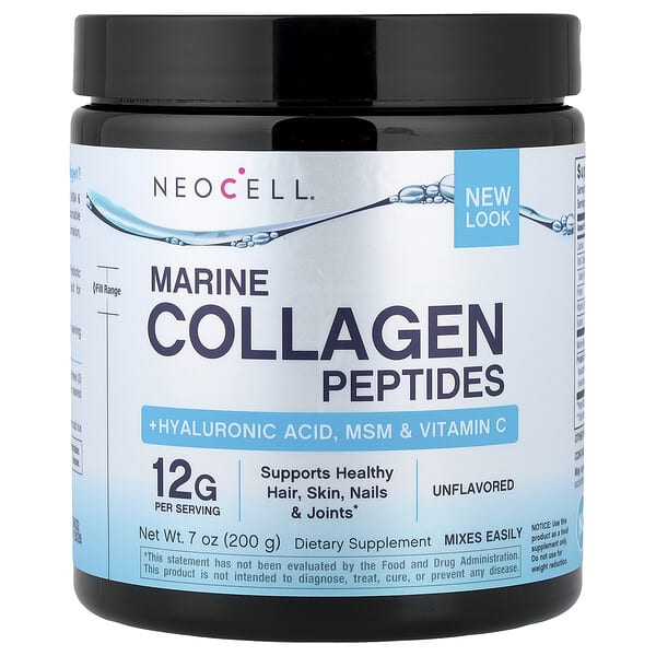 Neocell Marine Collagen Peptides container with blue label on a white background