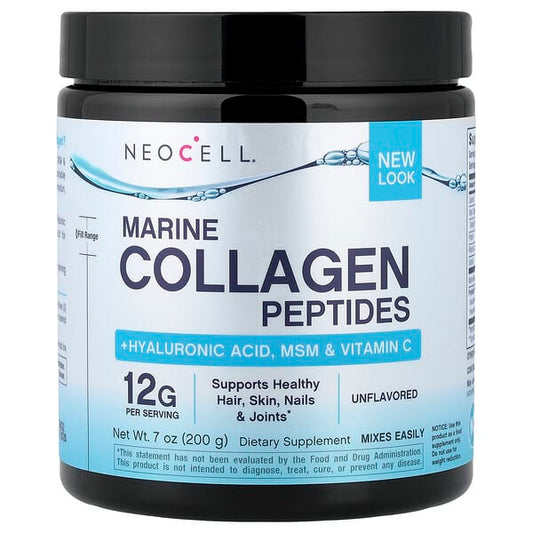 Neocell Marine Collagen Peptides container with blue label on a white background