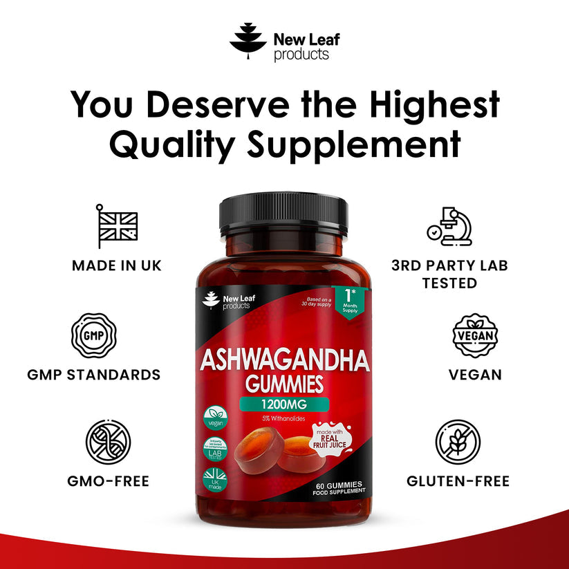 New Leaf Ashwagandha Gummies 1200mg – High Strength 30 Servings