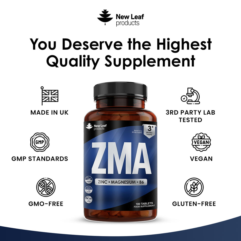 New leaf Zinc Magnésium Vitamine B6 ZMA Comprimés
3 mois de traitement