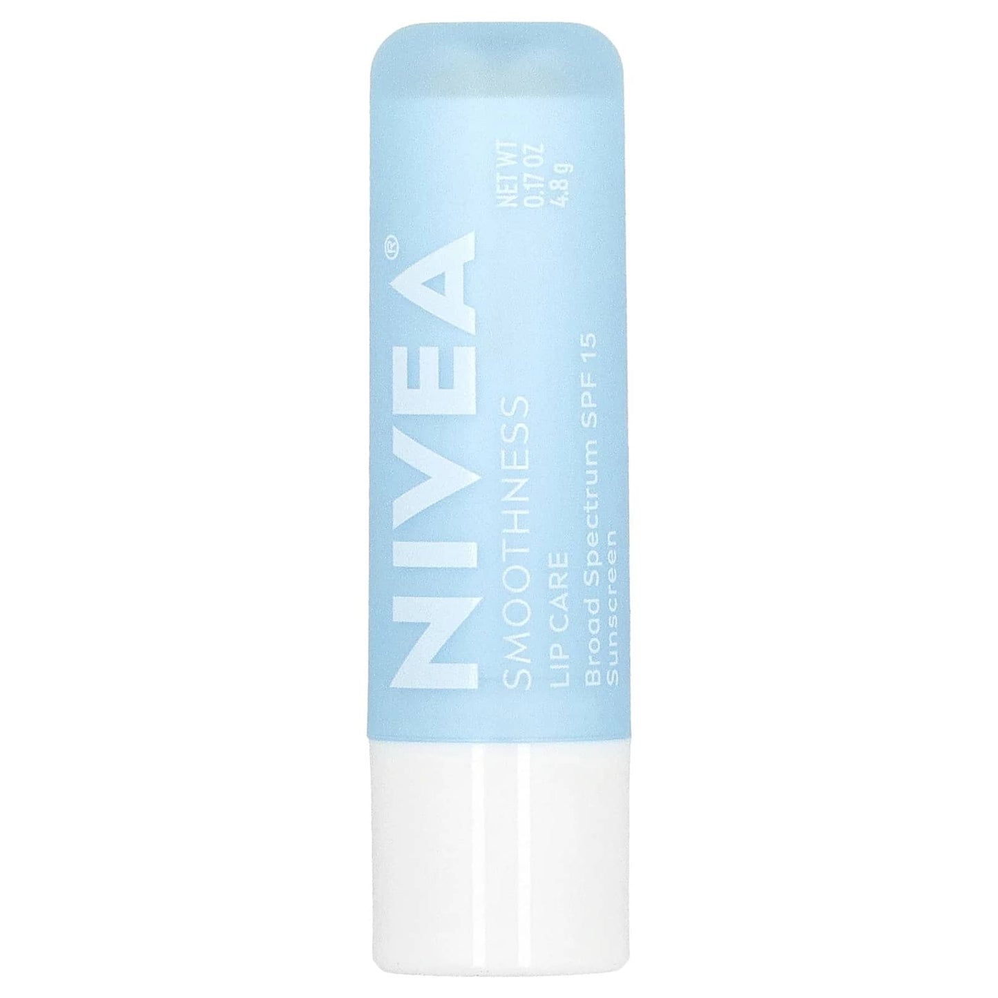Nivea lip care stick with blue and white design on a white background