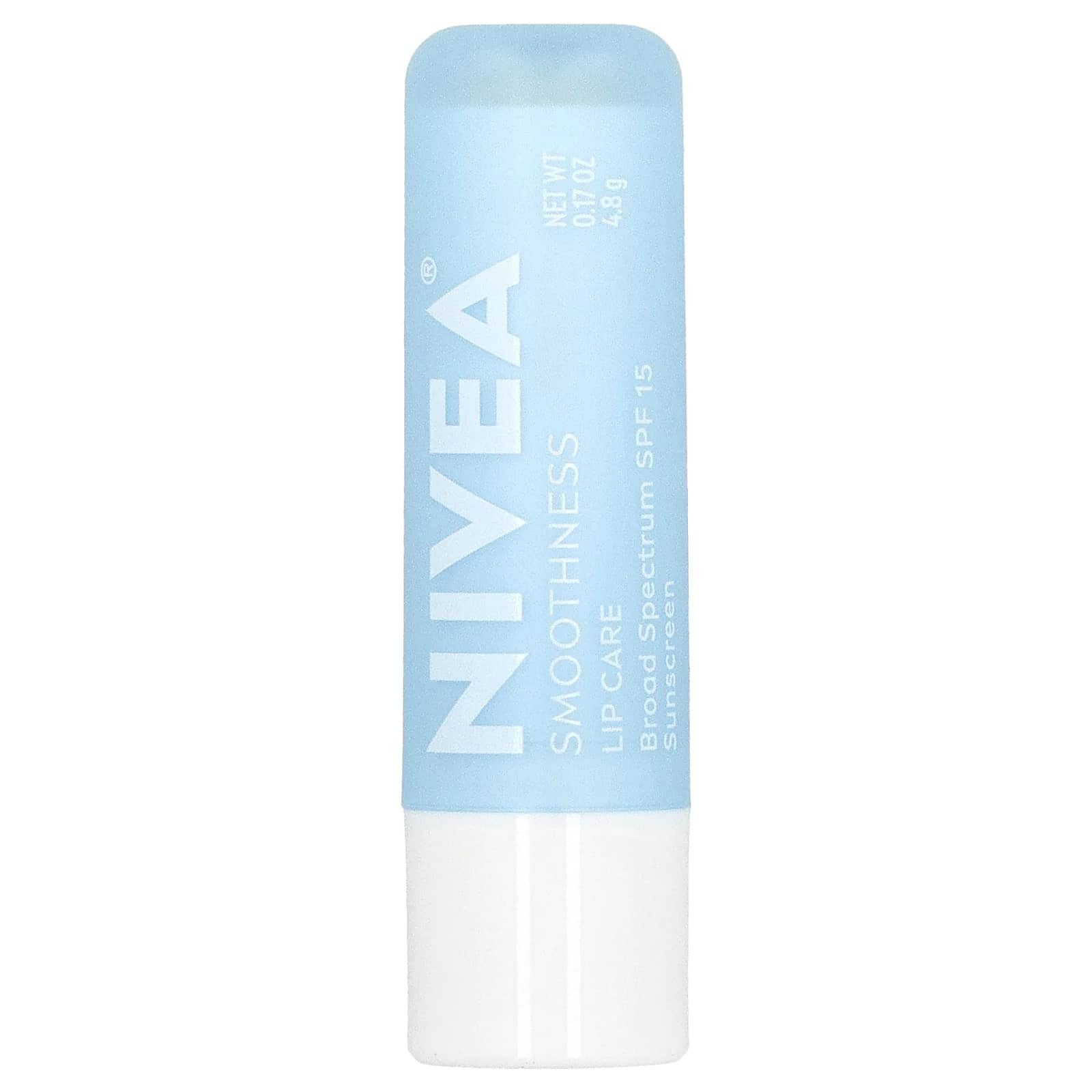 Nivea lip care stick with blue and white design on a white background