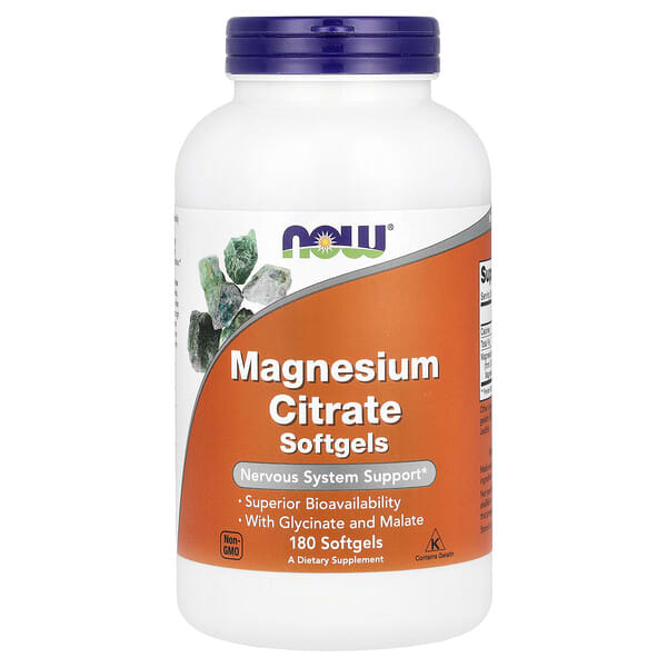 Supplement bottle labeled 'Magnesium Citrate Softgels' on a white background