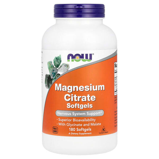 Supplement bottle labeled 'Magnesium Citrate Softgels' on a white background