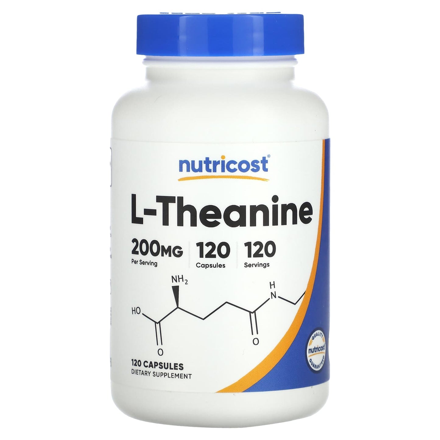 Nutricost L-Theanine supplement bottle on a white background