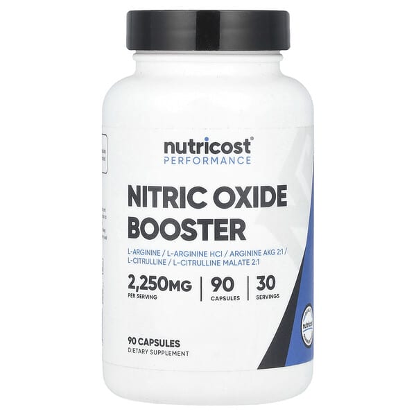 Nutricost Nitric Oxide Booster supplement bottle on a white background